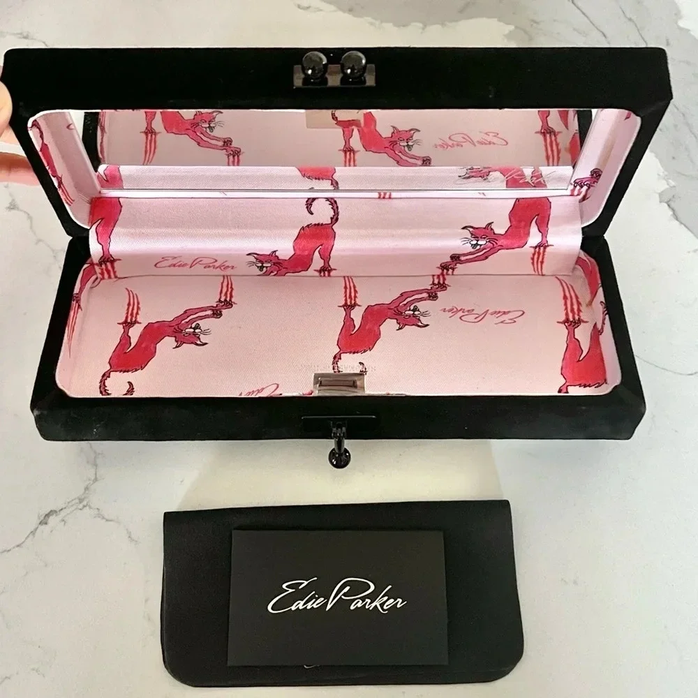 EDIE PARKER Nailed Acrylic Black Suede Clutch Bag